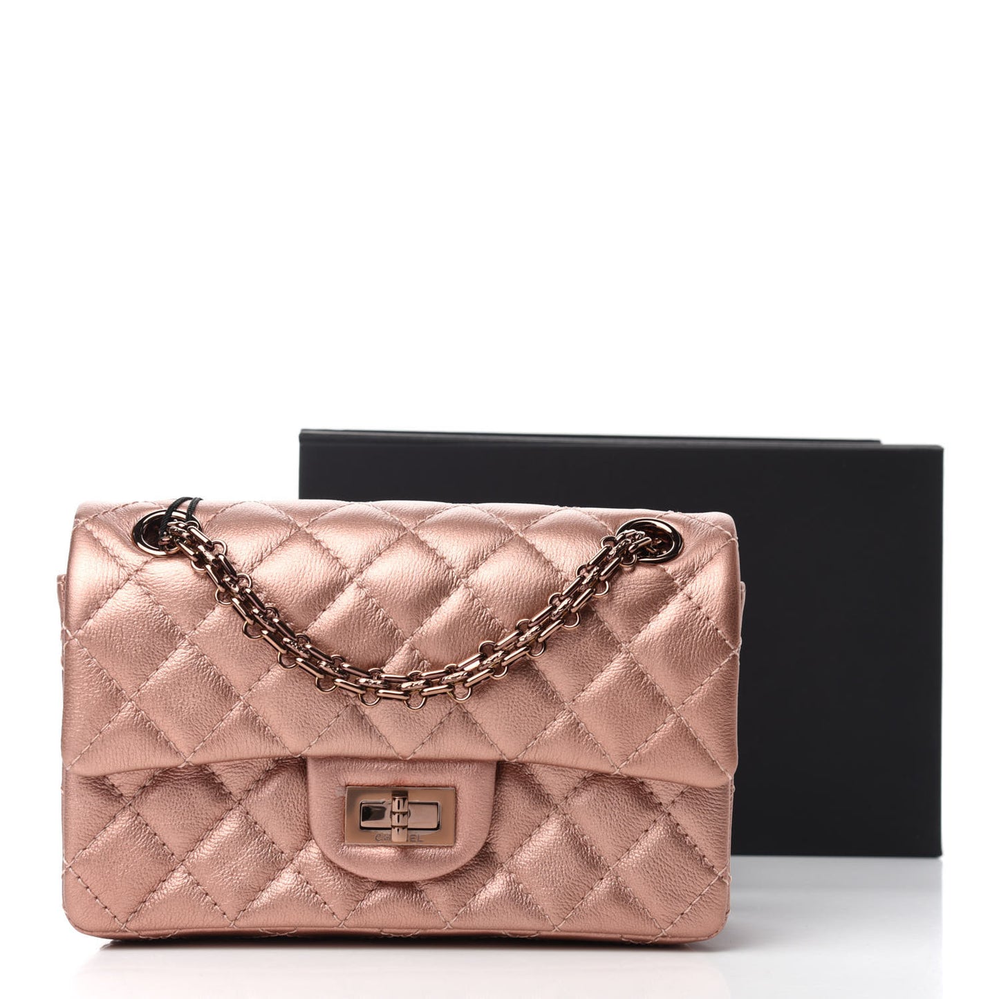Metallic Grained Calfskin Quilted 2.55 Reissue Mini Flap Copper Pink