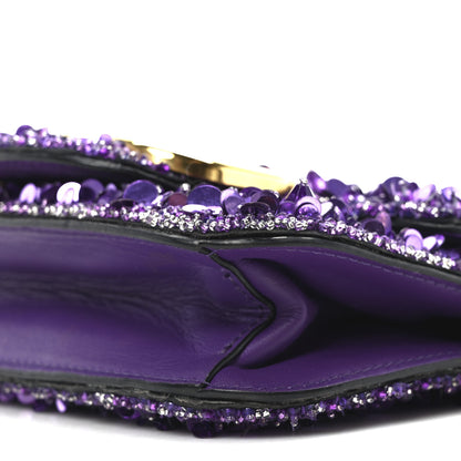 Valentino Garavani Sequin Crystal Vlogo Embroidered Small Loco Shoulder Bag Astral Purple 9 of 9