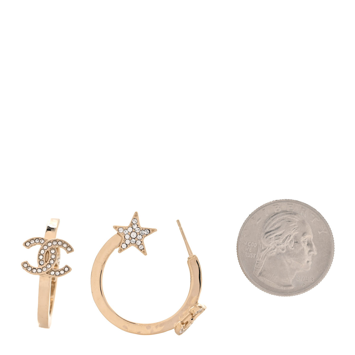 Chanel Metal Crystal CC Hoop Earrings Gold 2 of 5
