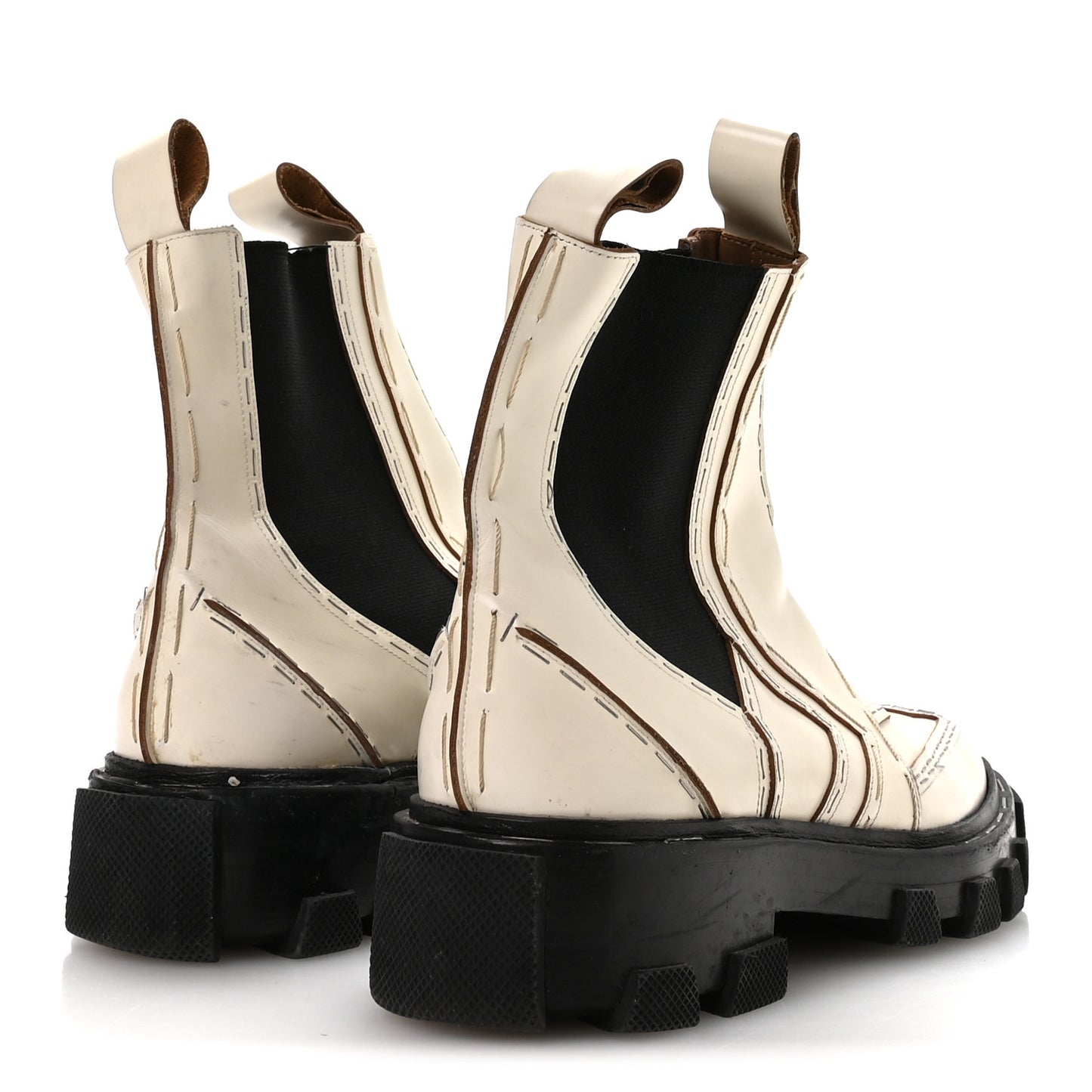 Calfskin Womens Topstitch Chelsea Boots 37.5 White