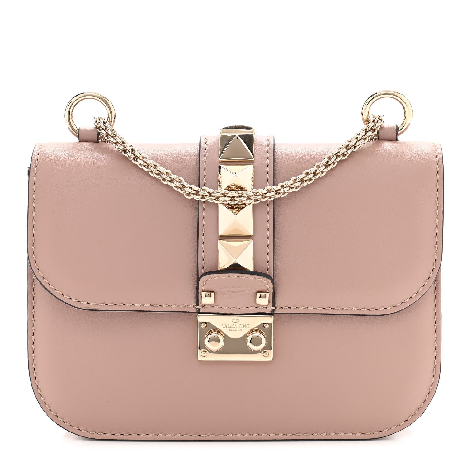 Valentino Garavani Vitello Small Glam Lock Rockstud Flap Poudre 1 of 11