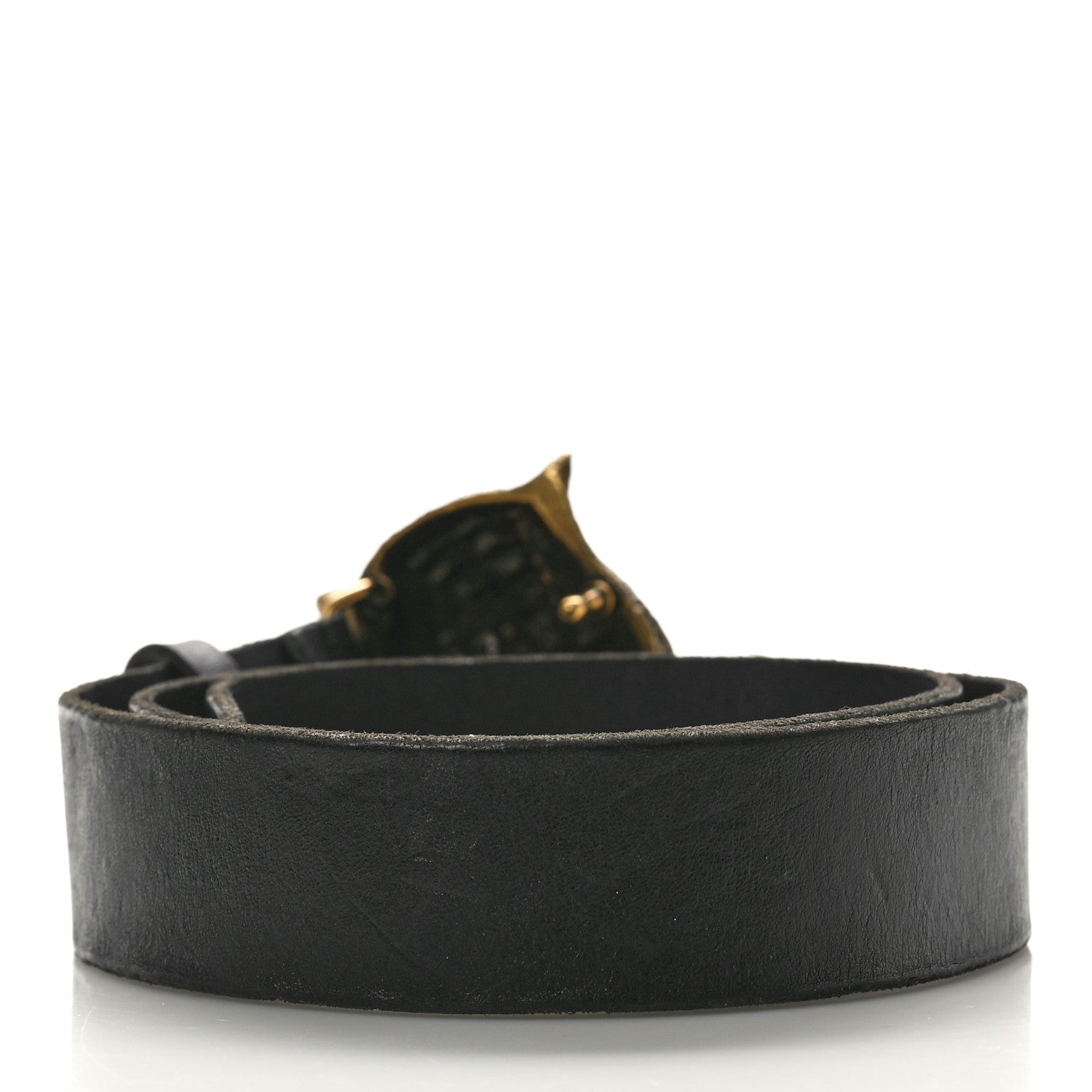 Gucci Calfskin Brass Feline Buckle Belt 80 32 Black 2 of 5
