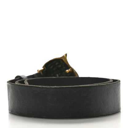 Gucci Calfskin Brass Feline Buckle Belt 80 32 Black 2 of 5