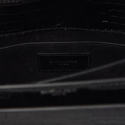 Saint Laurent Calfskin Crocodile Embossed Medium Monogram Sunset Black 8 of 9