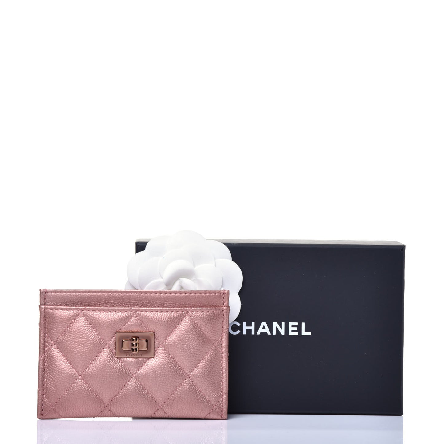 Metallic Caviar Quilted Reissue Card Holder Rose Gold