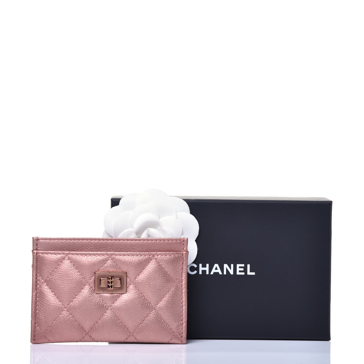 Chanel Metallic Caviar Quilted Reissue Card Holder Rose Gold 8 of 8