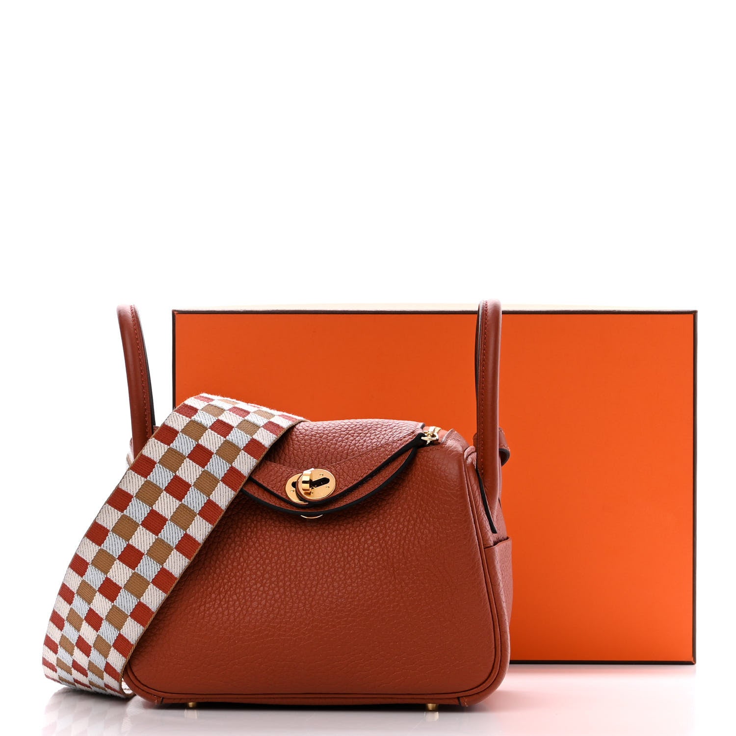 Hermes Taurillon Clemence Maxi Quadrille Mini Lindy 20 Cuivre Chai Nata Bleu Brume 3 of 12