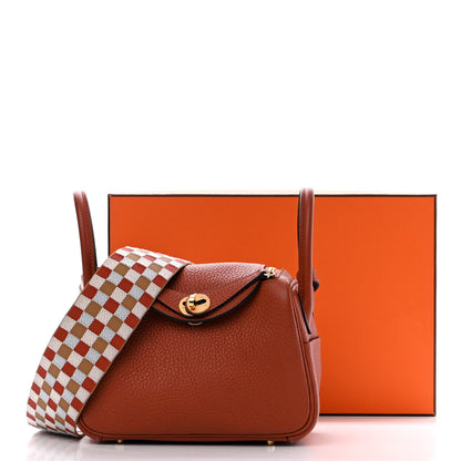 Hermes Taurillon Clemence Maxi Quadrille Mini Lindy 20 Cuivre Chai Nata Bleu Brume 3 of 12