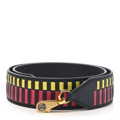 Hermes Epsom 40mm Mousquetons Tressage Shoulder Strap Bleu Indigo Rose Extreme Lime 1 of 4