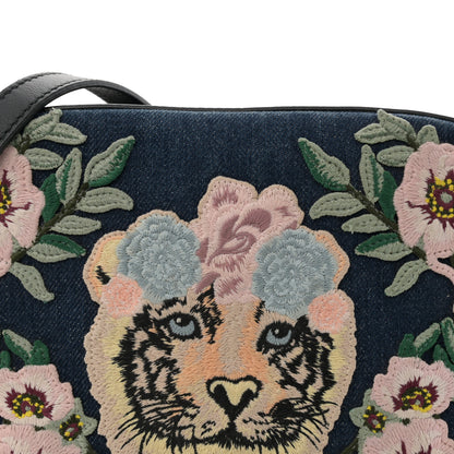 Gucci Denim Tiger Floral Embroidered Small Camera Shoulder Bag Blue Multicolor 9 of 13