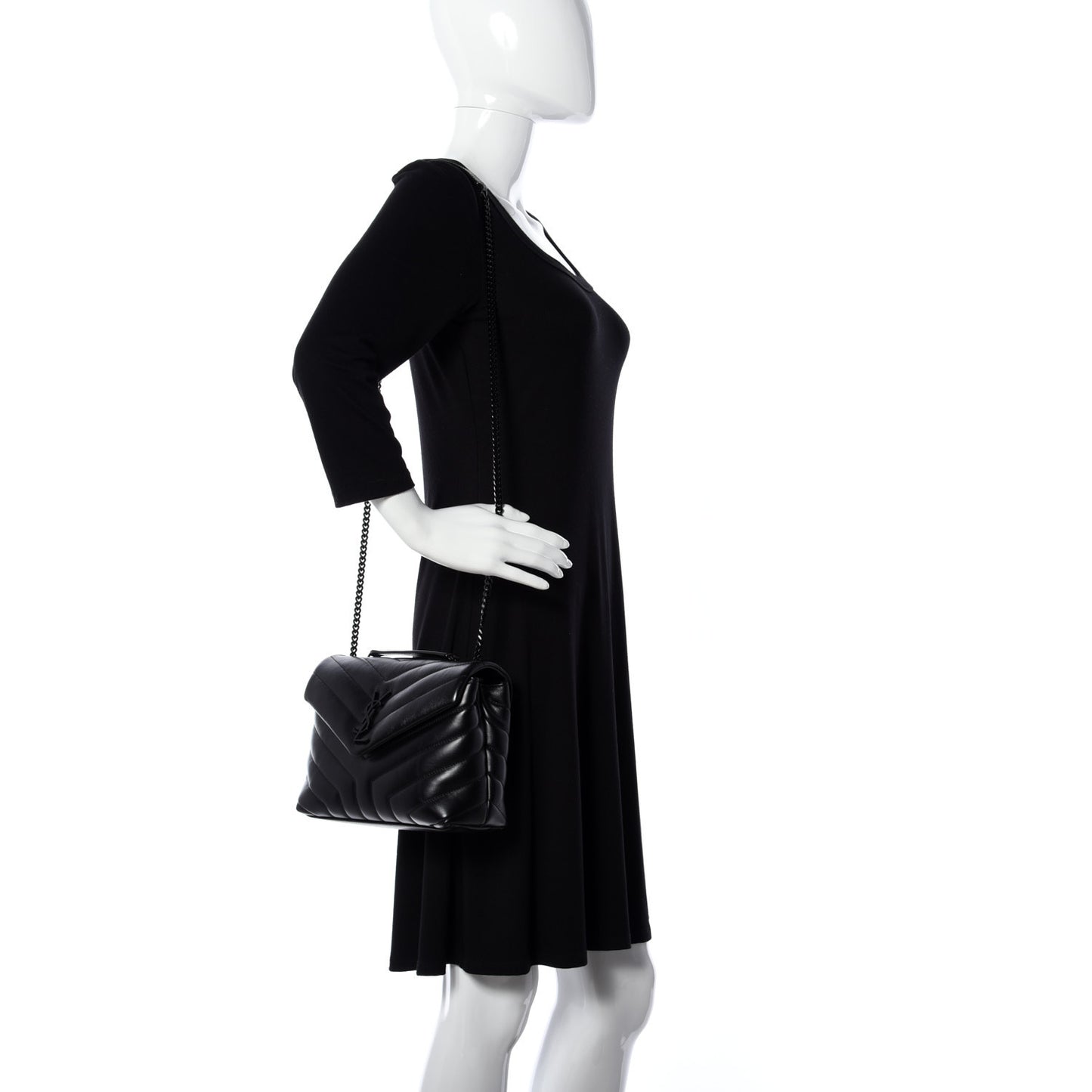 Calfskin Y Quilted Monogram Small Loulou Chain Satchel Black