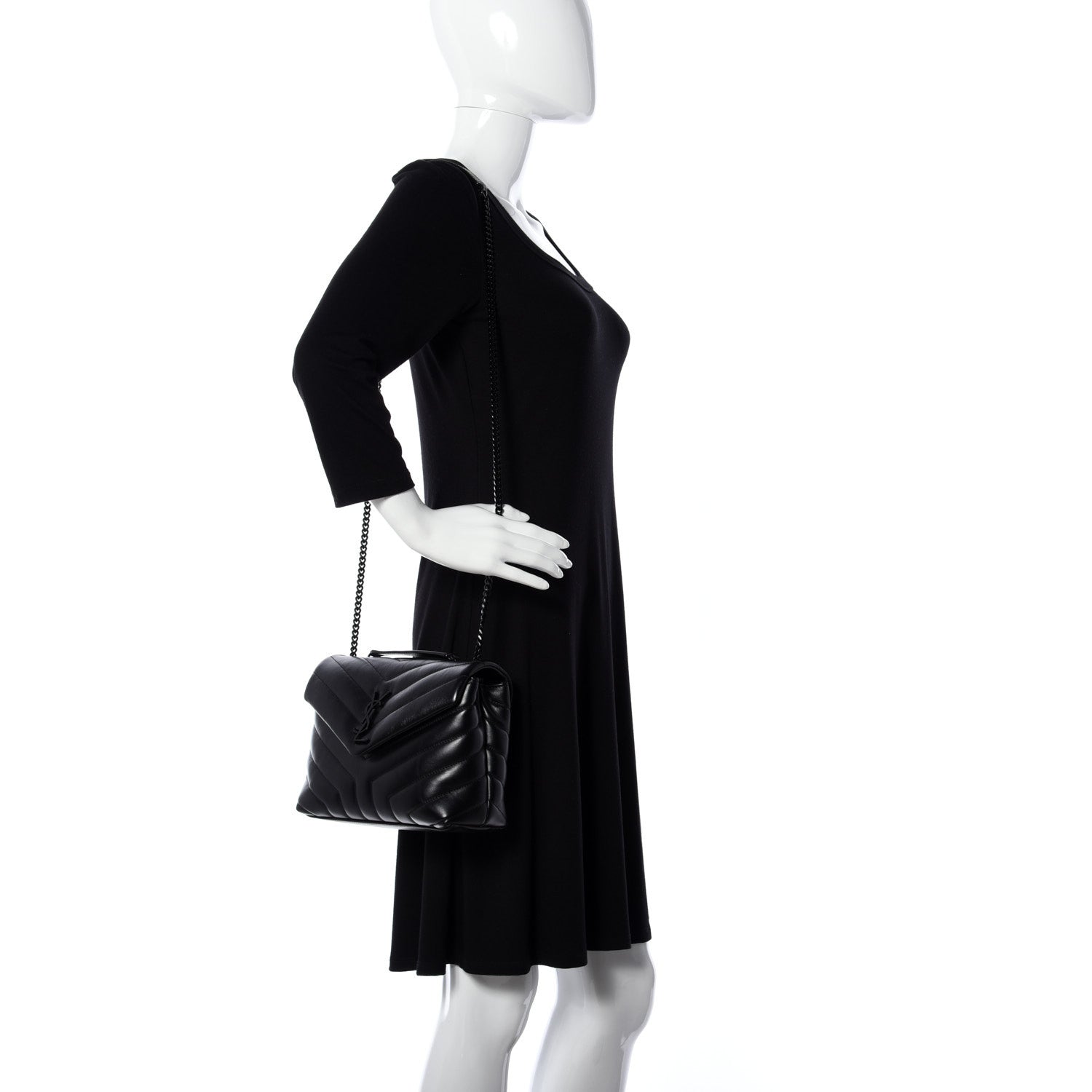 Saint Laurent Calfskin Y Quilted Monogram Small Loulou Chain Satchel Black 2 of 8