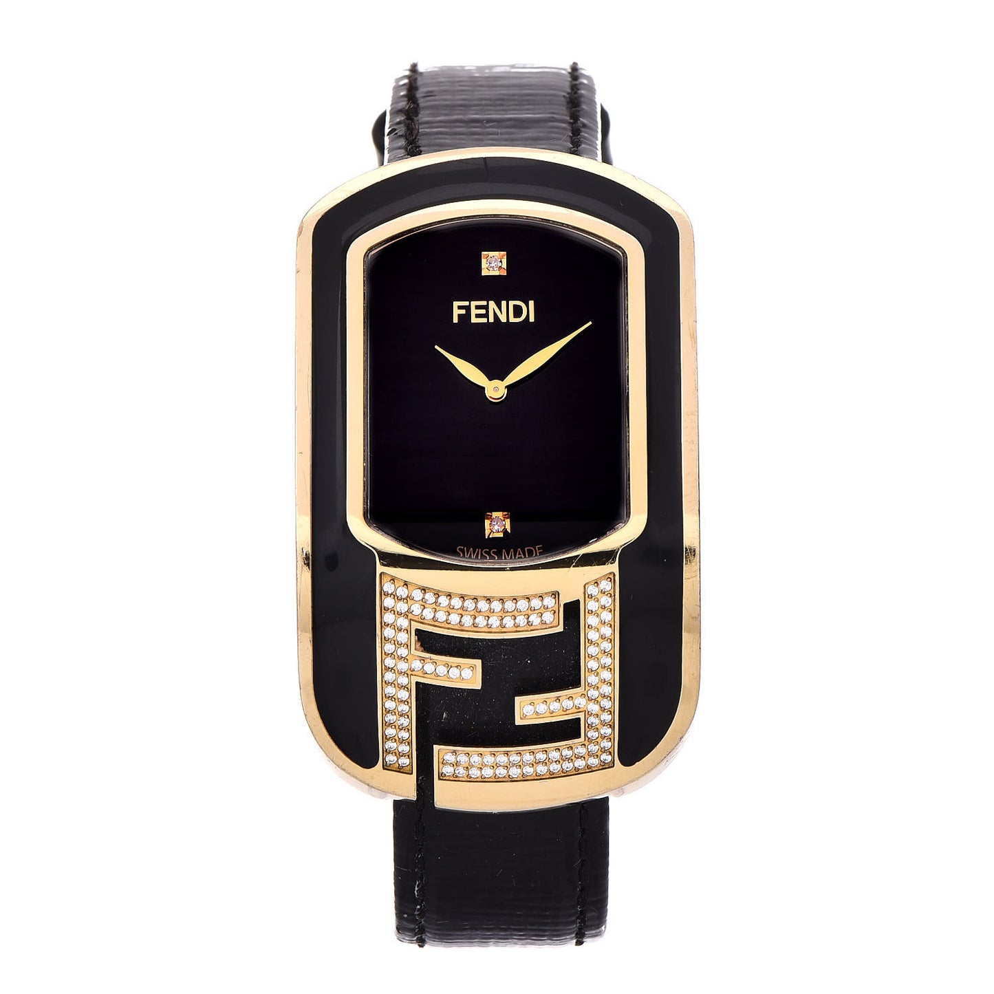 Stainless Steel Calfskin Diamond Enamel 29mm Chameleon Quartz Watch Black