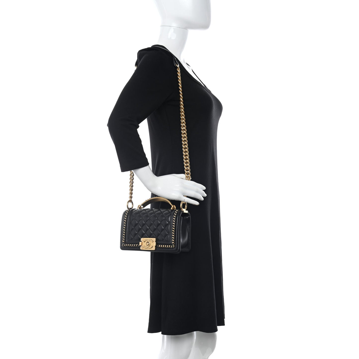 Lambskin Quilted Small Top Handle Boy Flap Black