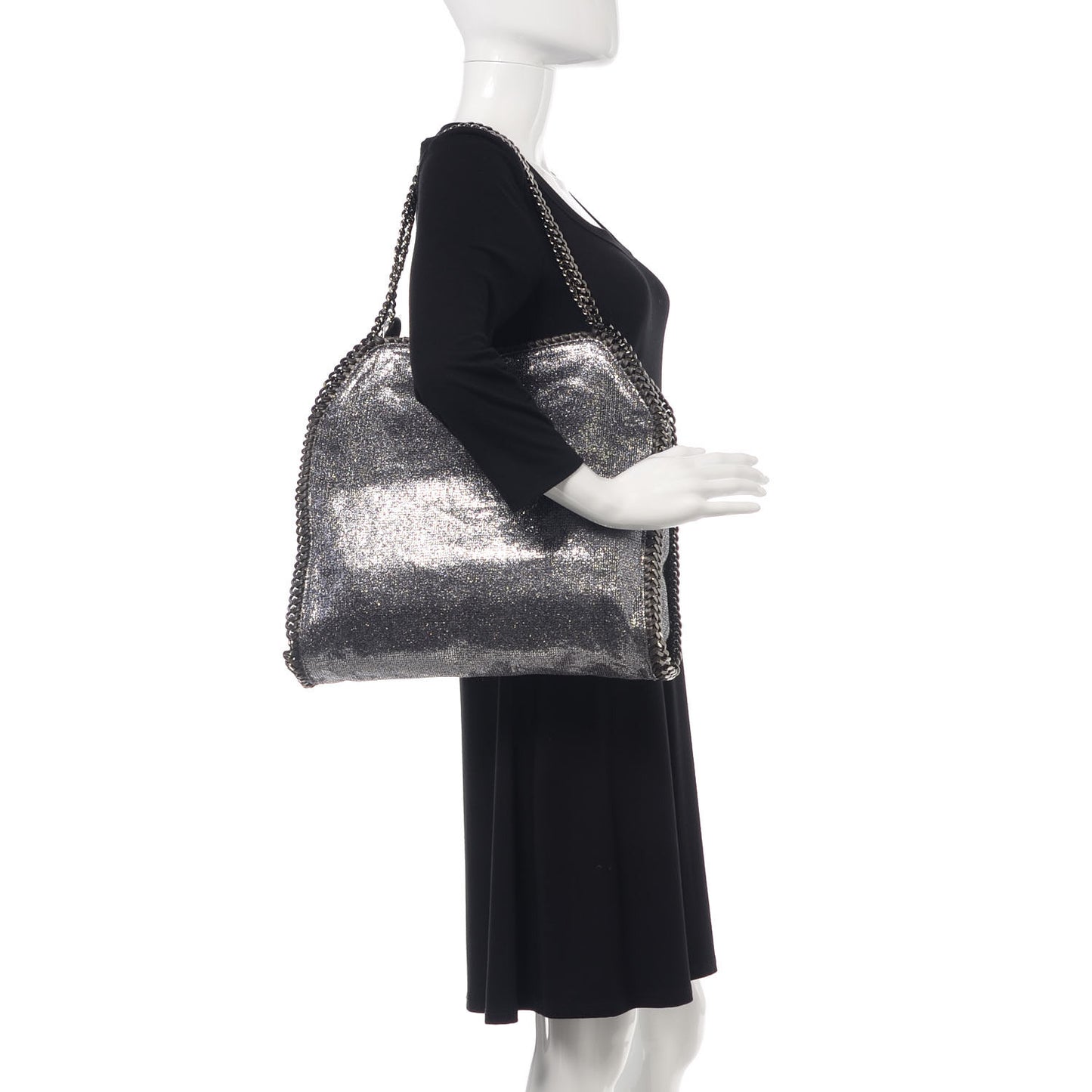 Metallic Glitter Small Falabella Tote Silver