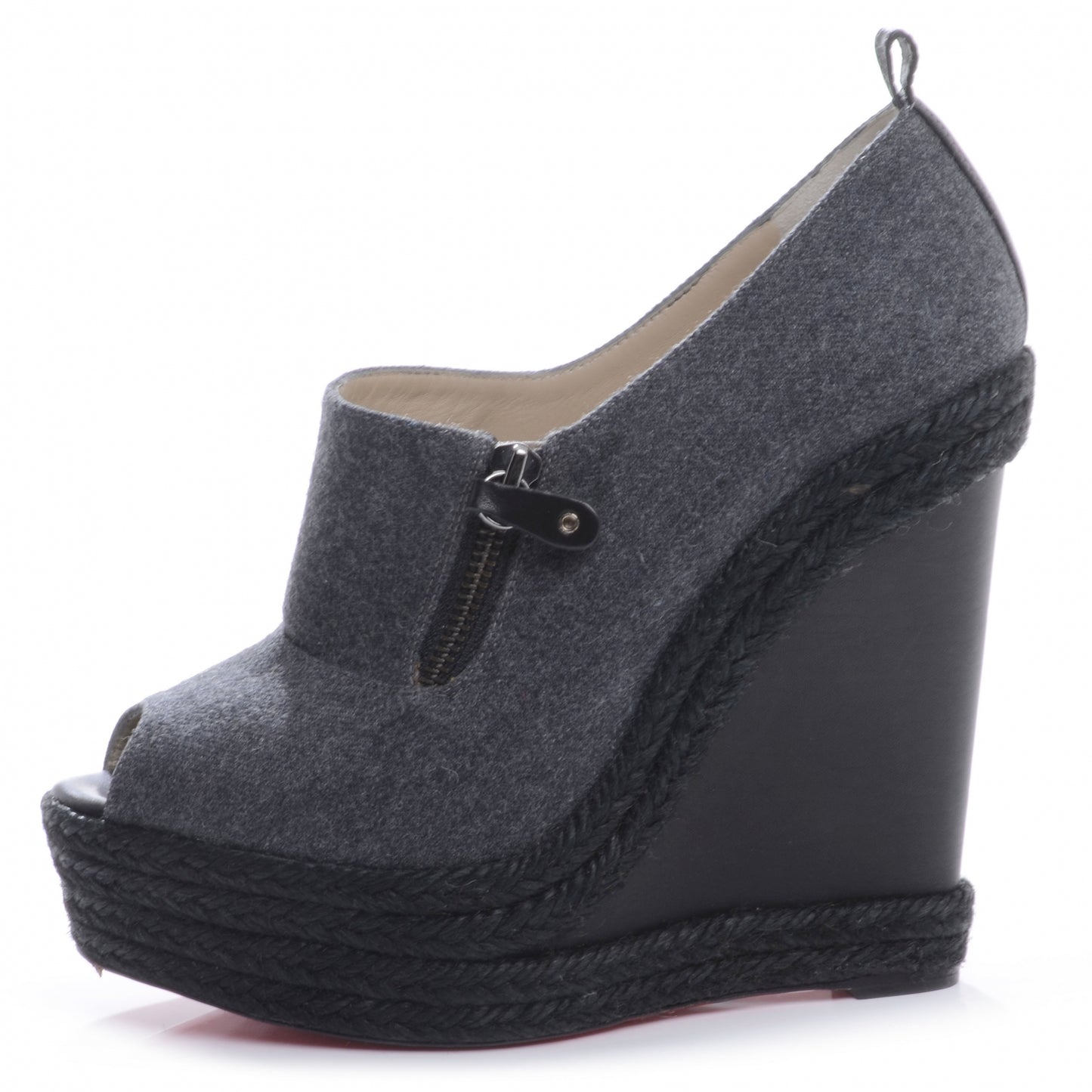 Flannel Rope Calfskin Deroba 140 Wedge Ankle Boots 39 Grey Black