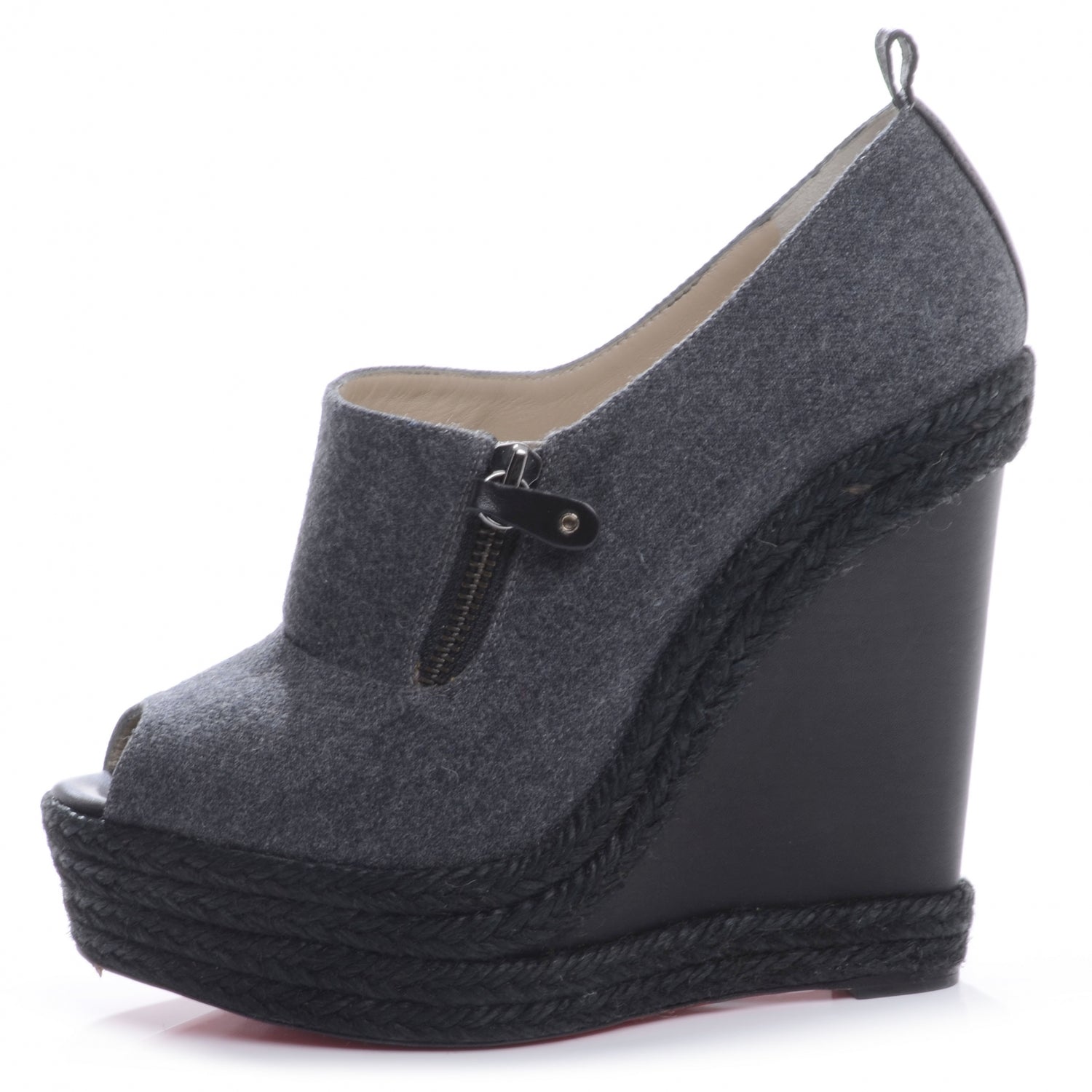 Christian Louboutin Flannel Rope Calfskin Deroba 140 Wedge Ankle Boots 39 Grey Black 1 of 8