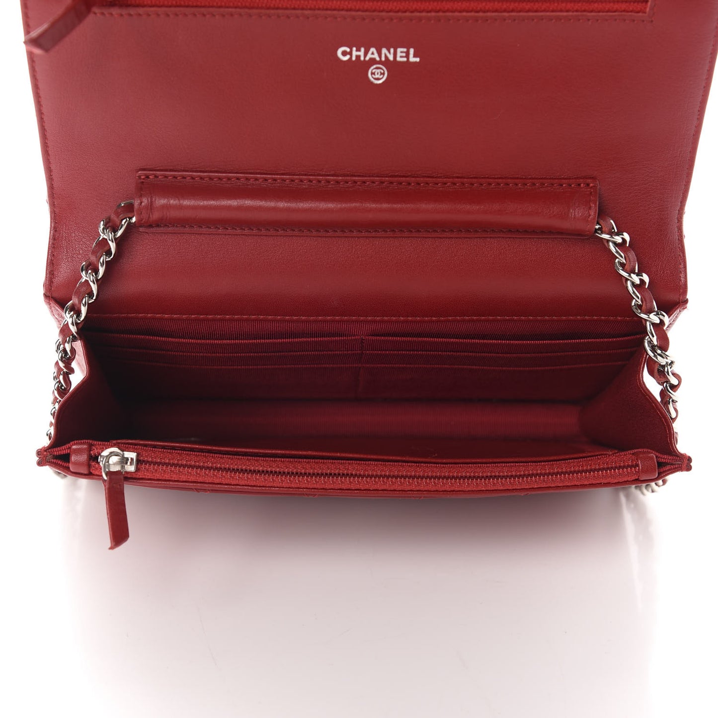 Patent Quilted Wallet On Chain WOC Red
