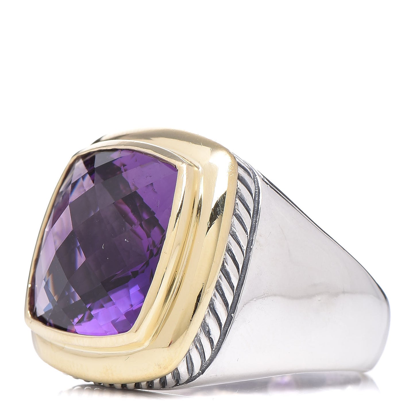 Sterling Silver 18K Yellow Gold Amethyst 16mm Albion Statement Ring 54 7
