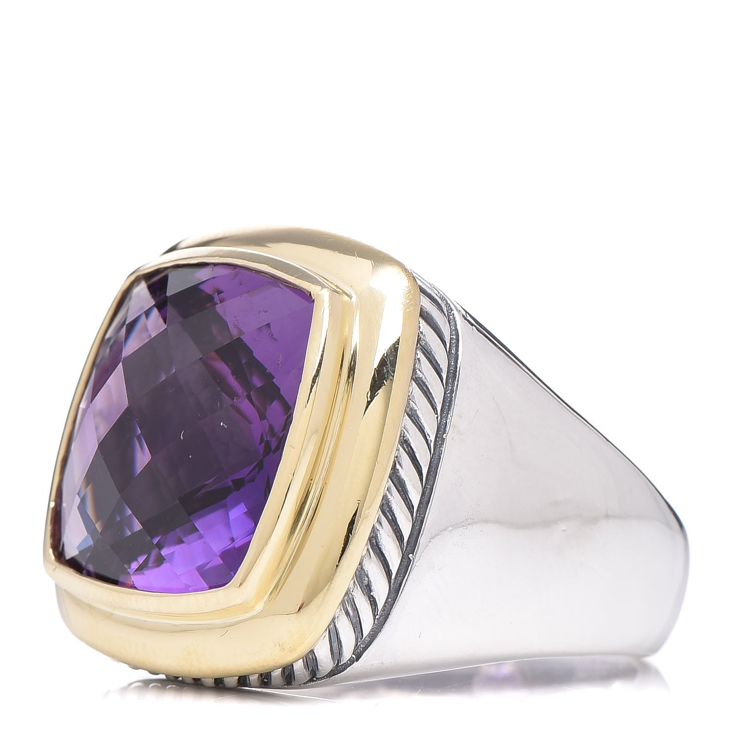 David Yurman Sterling Silver 18K Yellow Gold Amethyst 16mm Albion Statement Ring 54 7 3 of 5