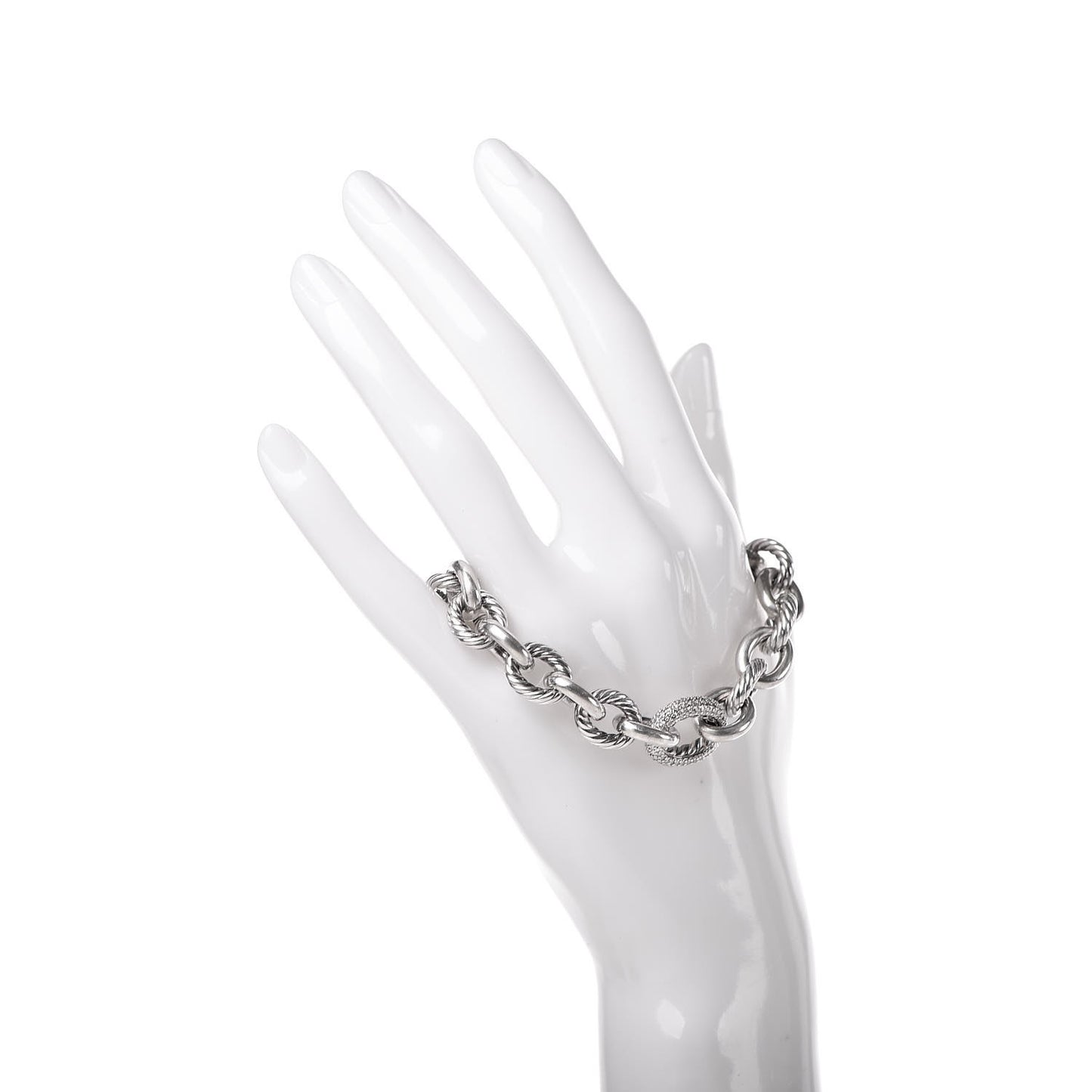 Sterling Silver Diamond 15mm Large Oval Link Bracelet