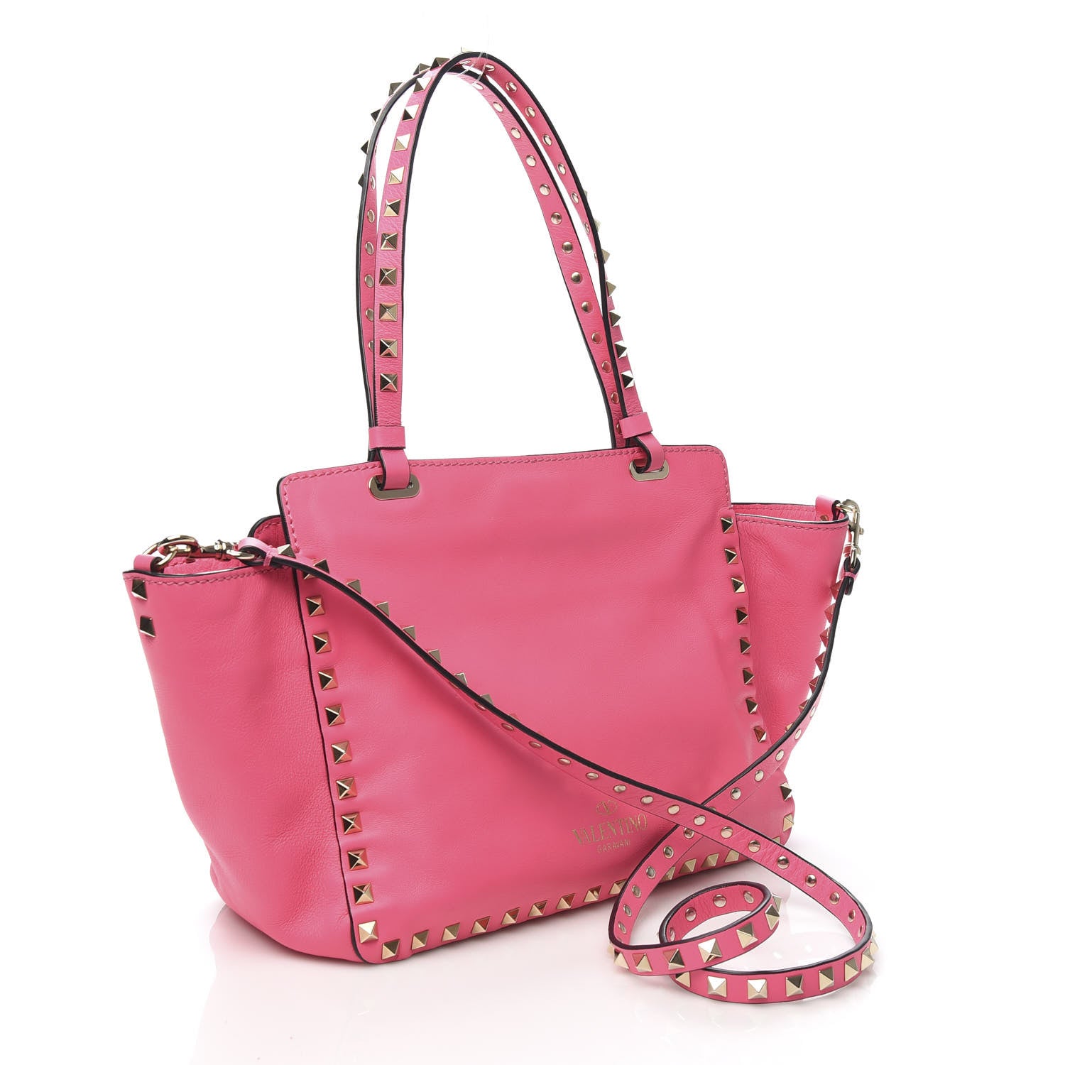Valentino Garavani Vitello Small Rockstud Tote Fuxia Fluo 3 of 9