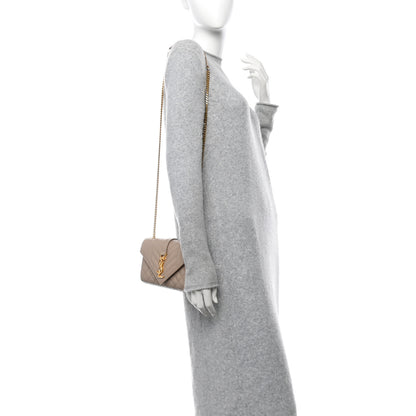 Saint Laurent Grain De Poudre Textured Mixed Matelasse Triquilt Small Monogram Satchel Dark Beige 2 of 9