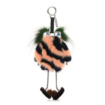 Fendi Calfskin Mink Fox Fur Witches Charm Pink Black 1 of 5