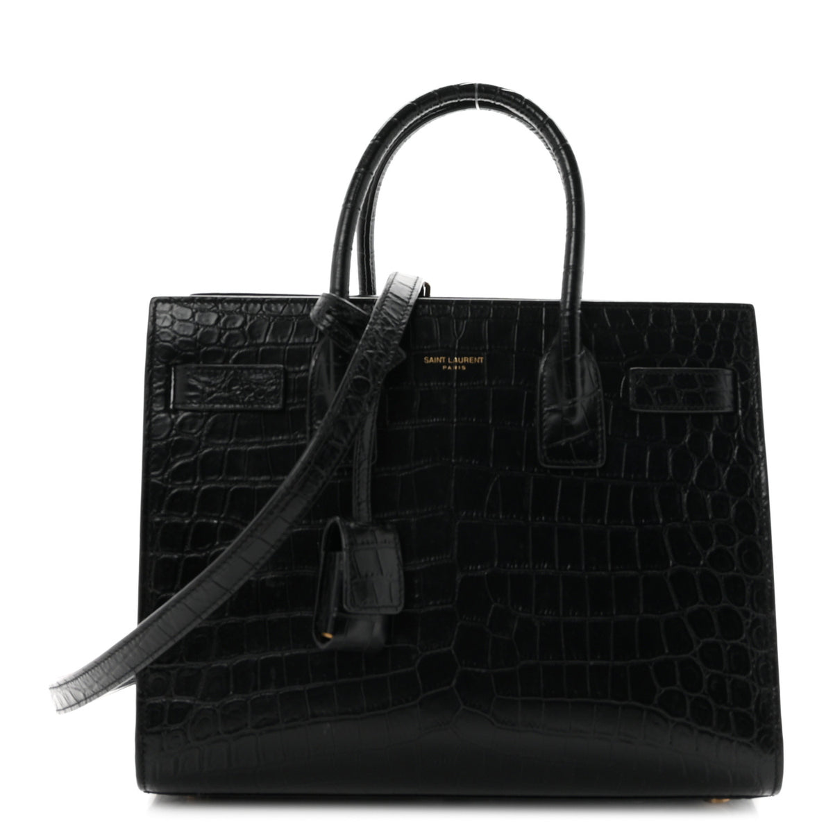 Calfskin Crocodile Embossed Baby Sac De Jour Black
