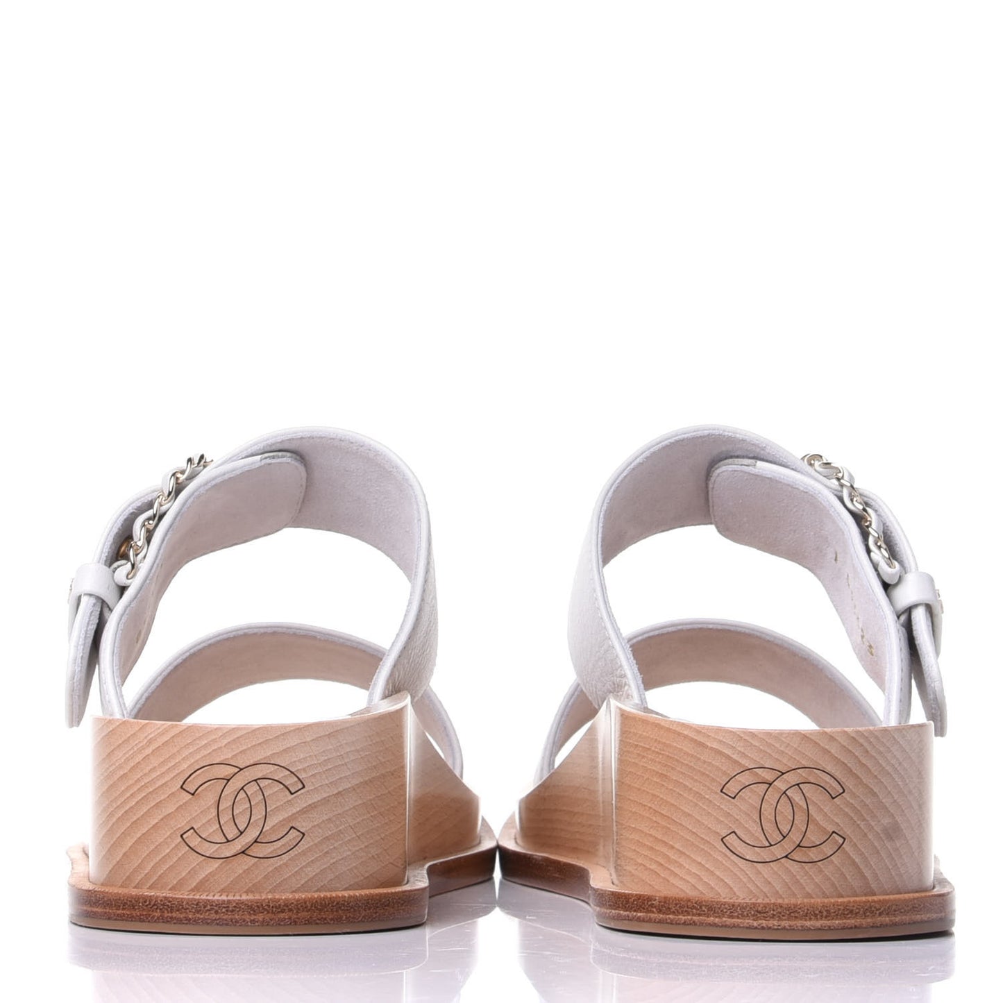 Calfskin Wood Buckle Sandals 40 White