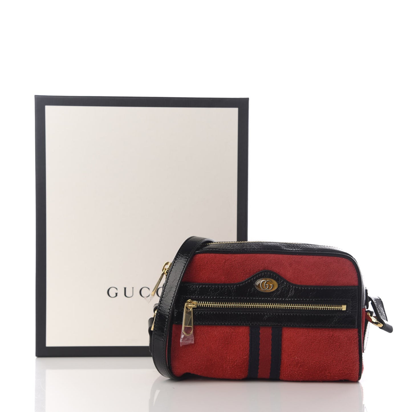 Suede Patent Web Mini Ophidia Shoulder Bag Red