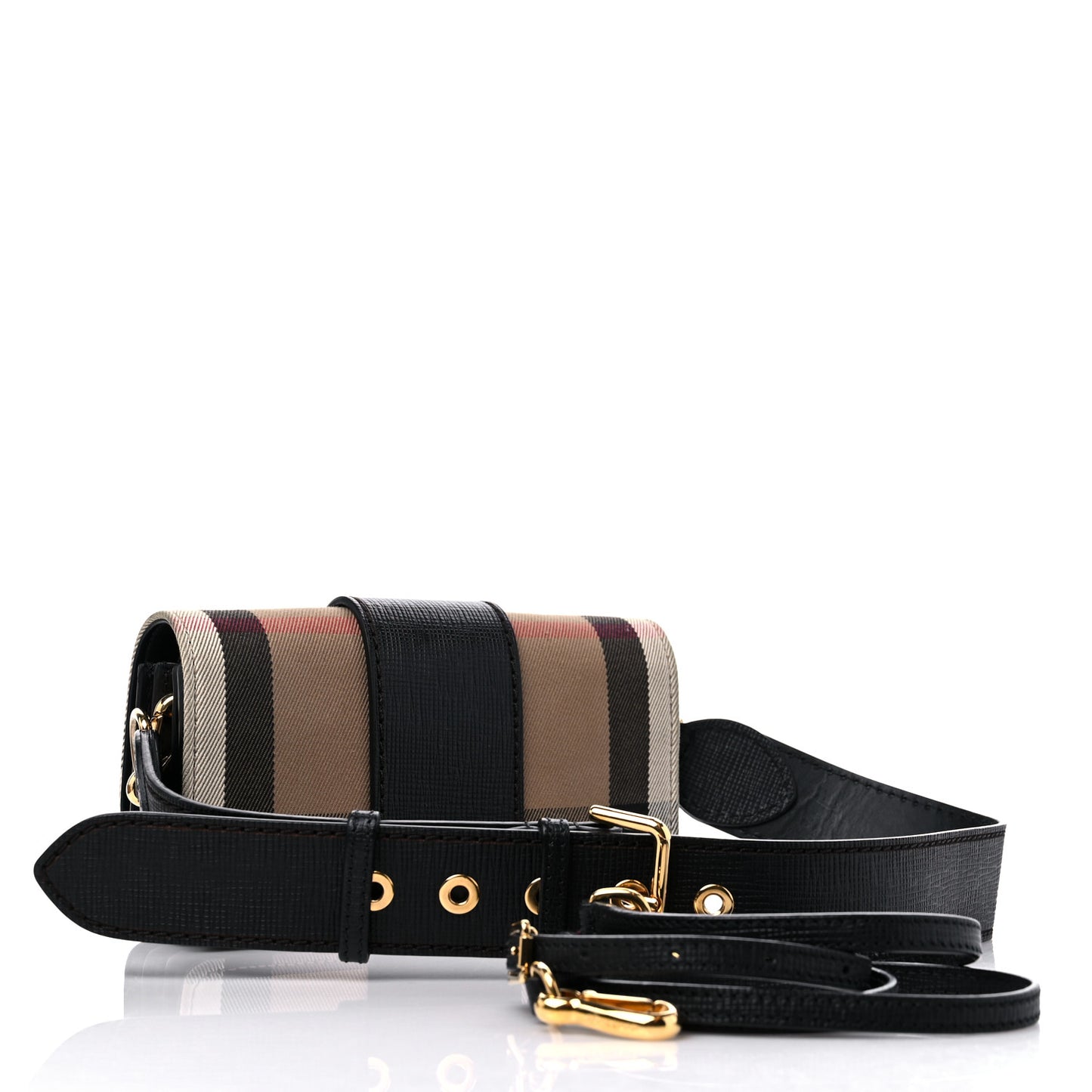 House Check Bridle Calfskin Small Madison Buckle Bag Black