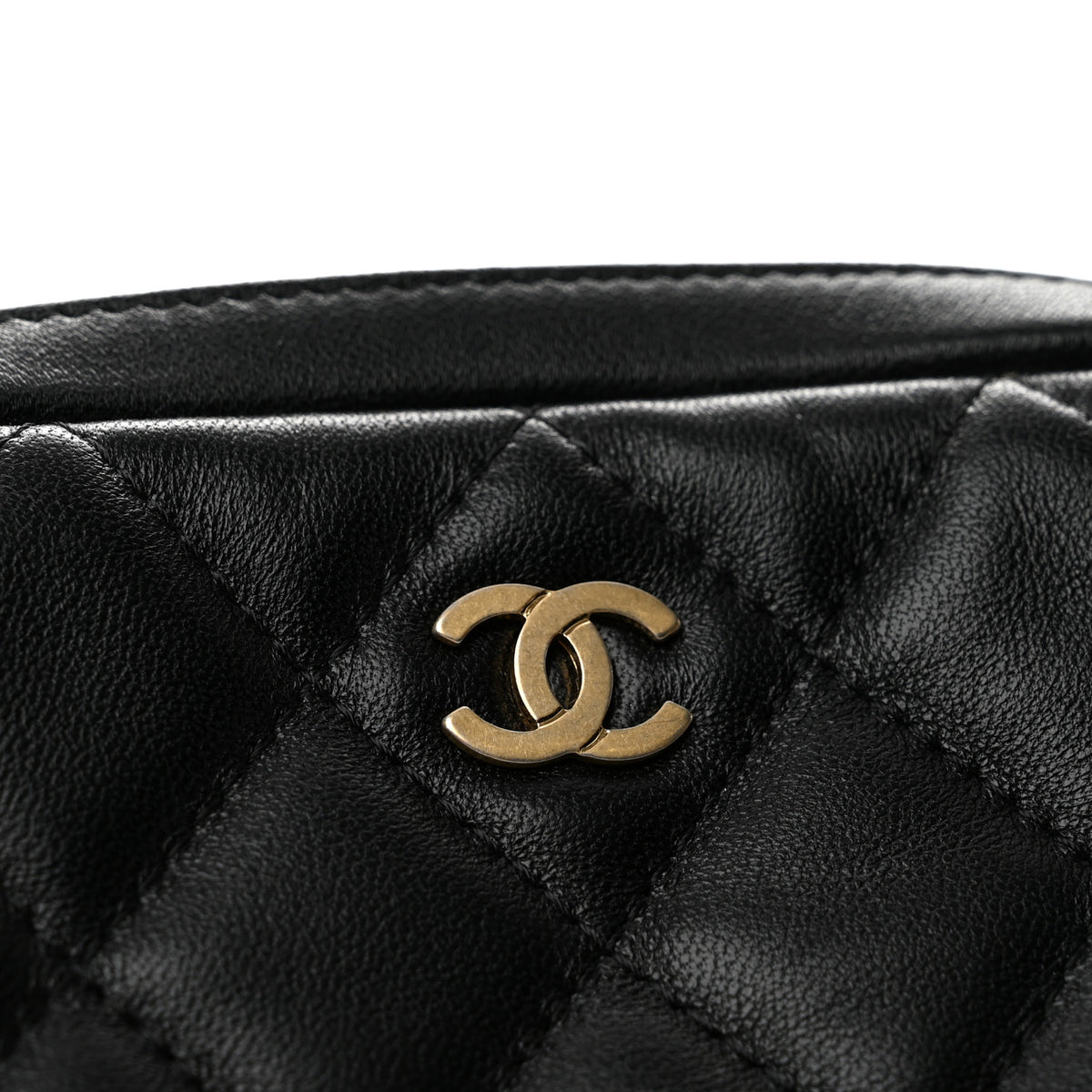 Lambskin Quilted Small Curvy Pouch Cosmetic Case Black