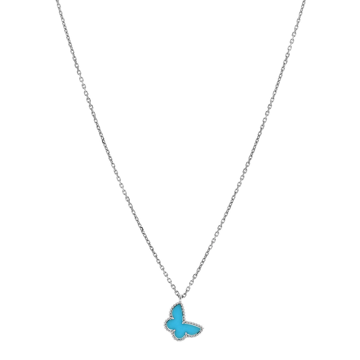 18K White Gold Turquoise Sweet Alhambra Butterfly Pendant Necklace