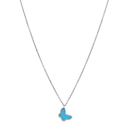 Van Cleef & Arpels 18K White Gold Turquoise Sweet Alhambra Butterfly Pendant Necklace 1 of 5