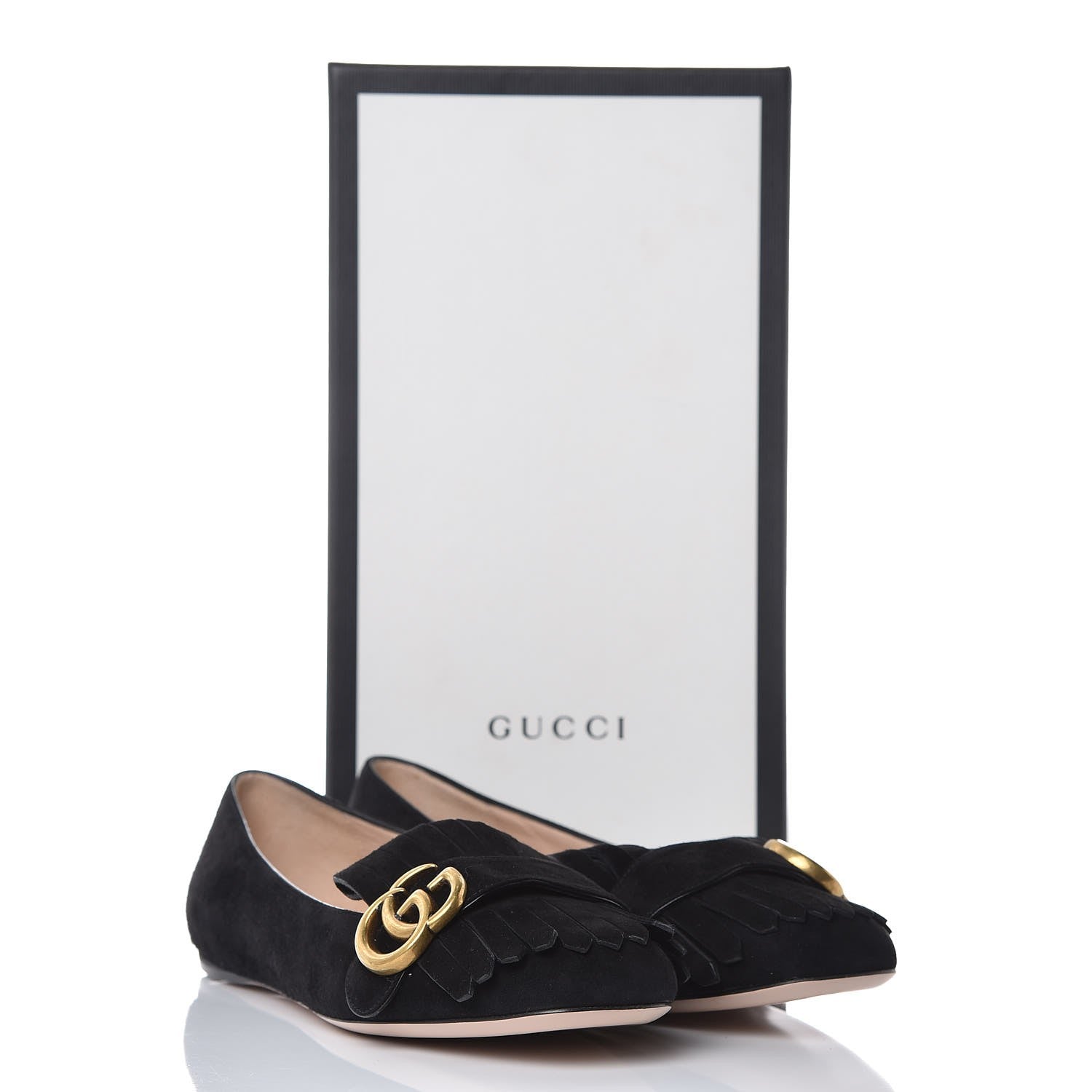 Gucci Kid Scamosciato GG Marmont Fringe Flats 38 Black 9 of 9