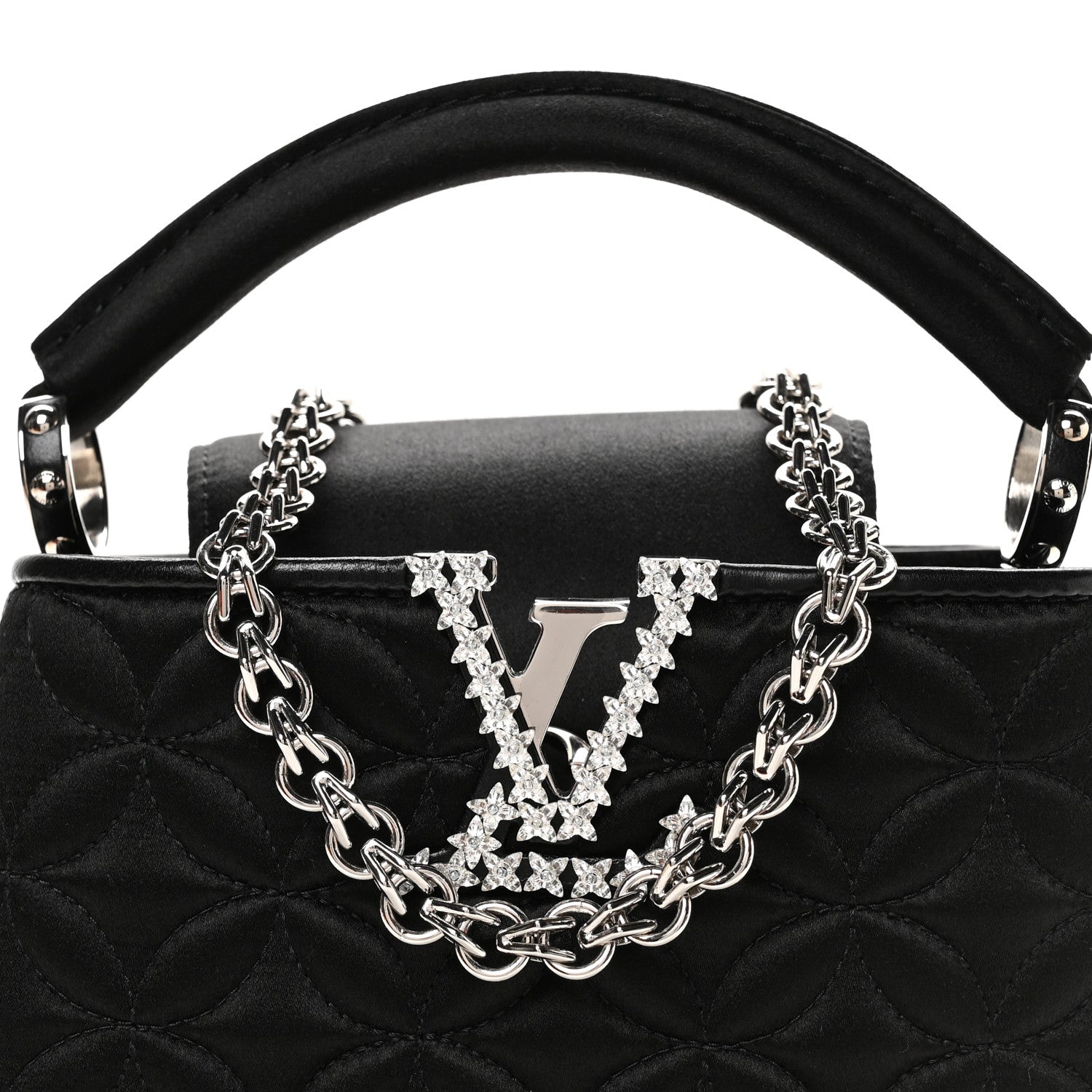 Louis Vuitton Satin Quilted Flower Crystal Mini Capucines Black 7 of 9