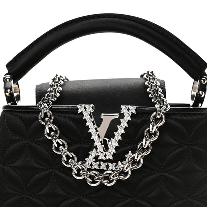 Louis Vuitton Satin Quilted Flower Crystal Mini Capucines Black 7 of 9