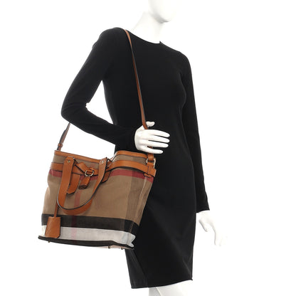 Burberry Canvas Mega Check Medium Traveler Tote Saddle Brown 2 of 8