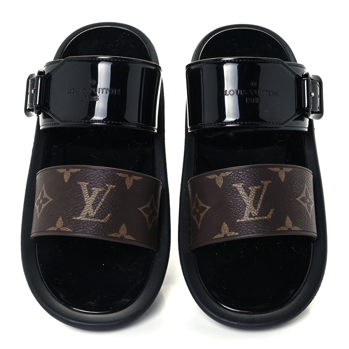 Monogram Sunbath Flat Mule Sandals 36 Black