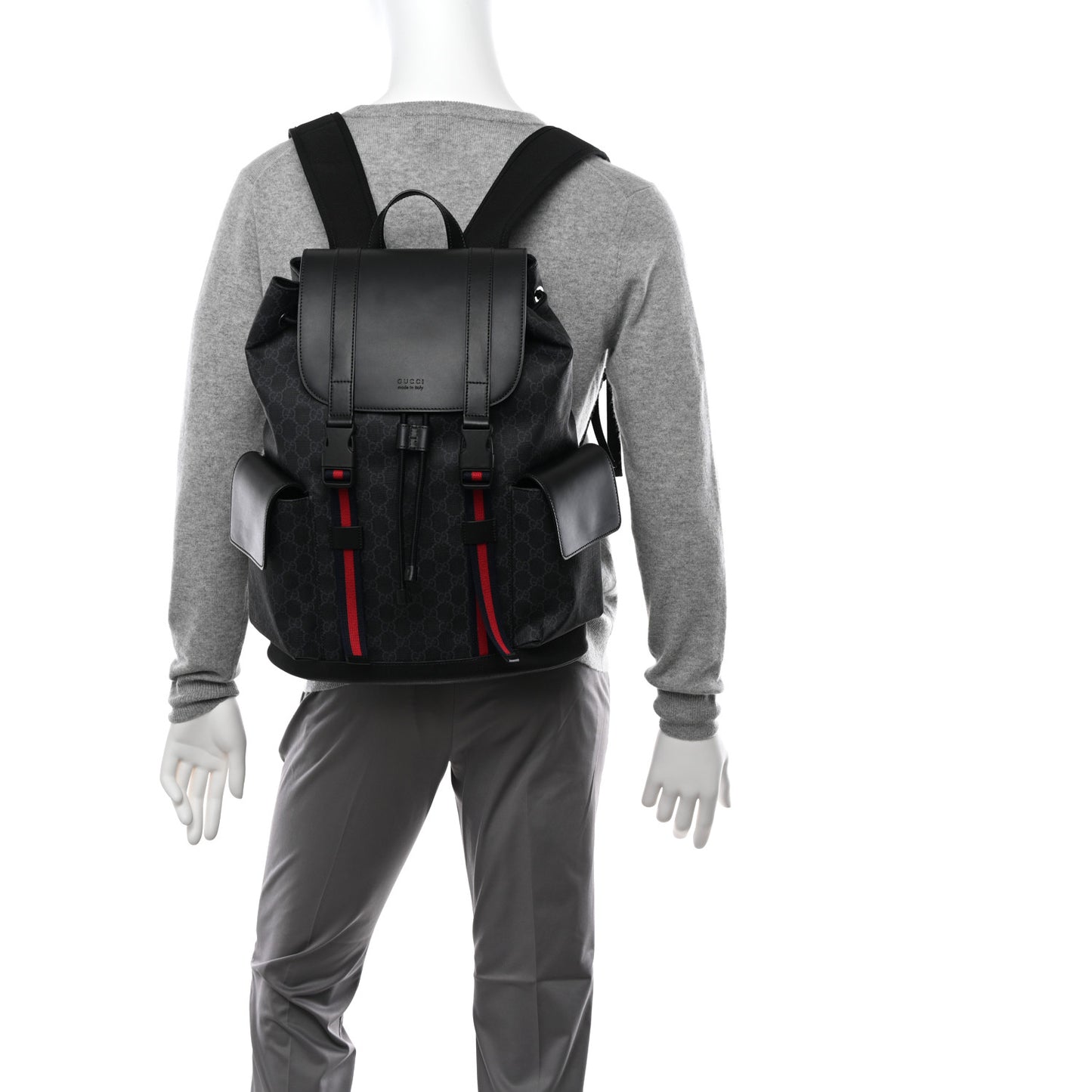 Soft GG Supreme Monogram Calfskin Web Double Buckle Backpack Black