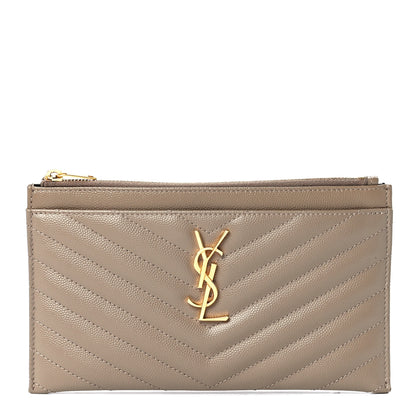 Saint Laurent Grain De Poudre Chevron Monogram Bill Pouch Dusty Grey 1 of 12