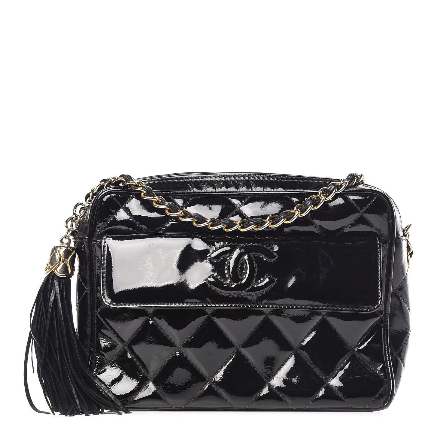 Patent Quilted Tassel Camera Case Black