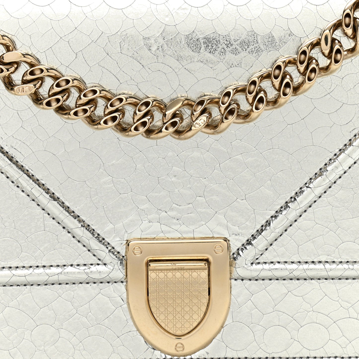 Metallic Ceramic Effect Deerskin Medium Diorama Flap Bag Silver