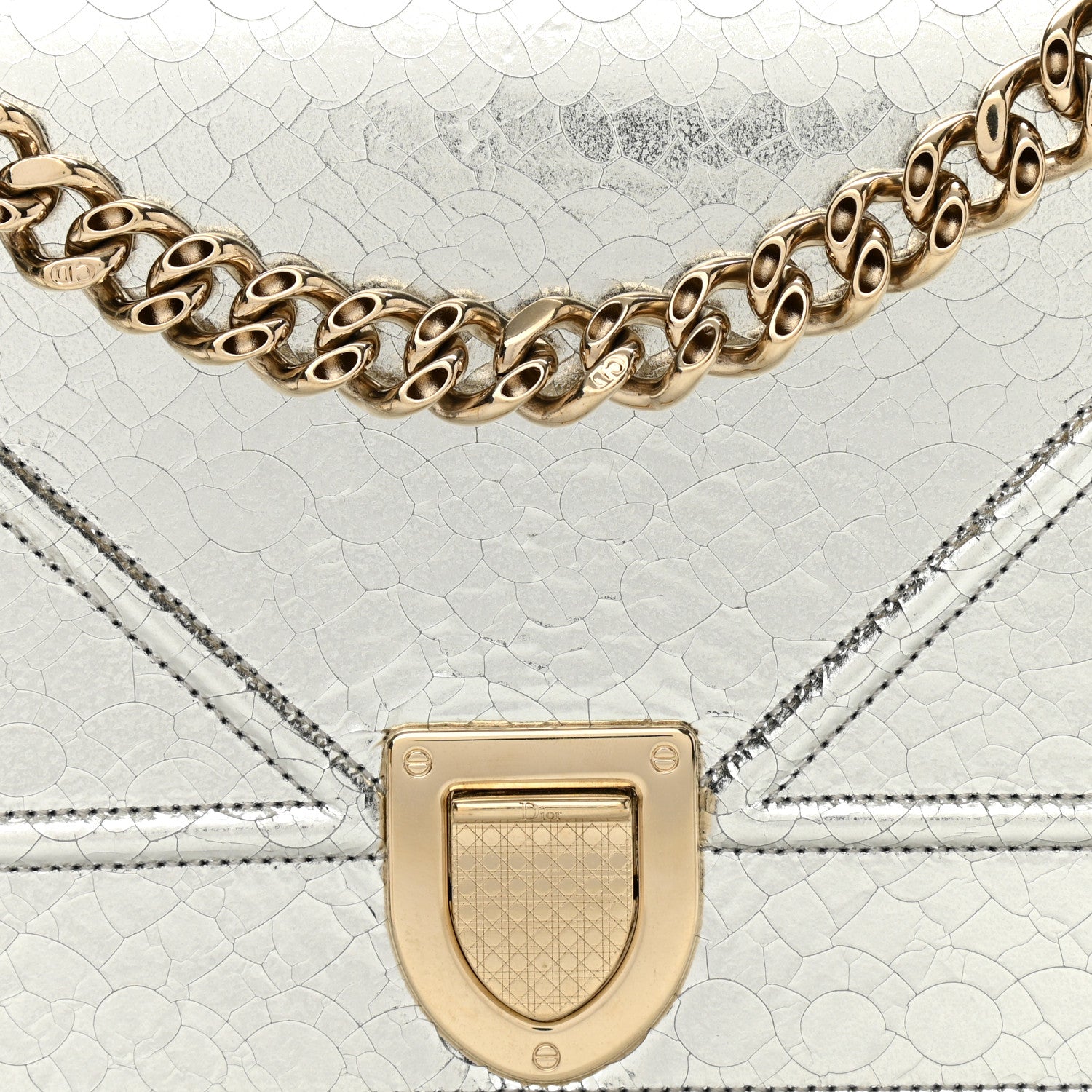 Christian Dior Metallic Ceramic Effect Deerskin Medium Diorama Flap Bag Silver 8 of 13