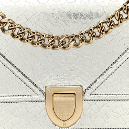 Christian Dior Metallic Ceramic Effect Deerskin Medium Diorama Flap Bag Silver 8 of 13