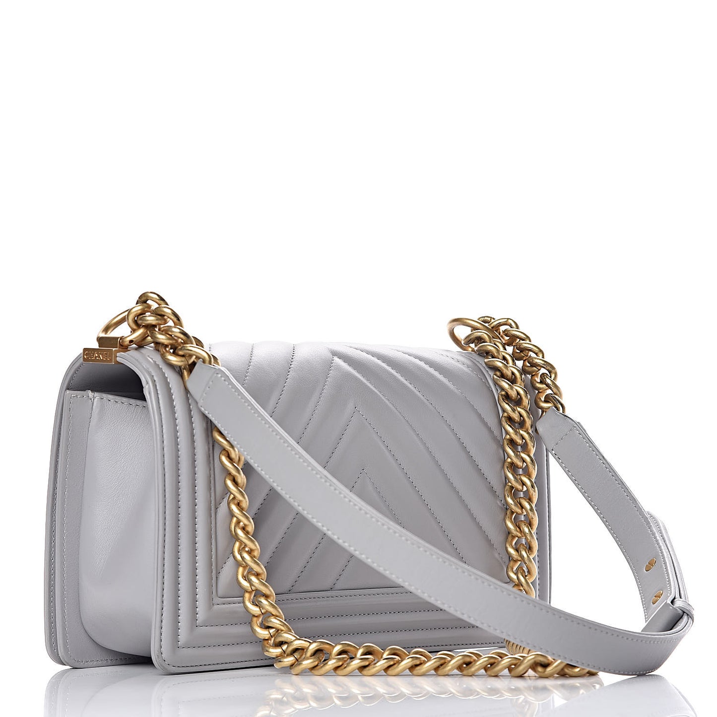 Calfskin Chevron Quilted Medium Boy Flap Grey