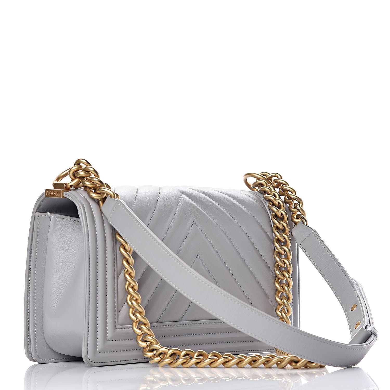 Chanel Calfskin Chevron Quilted Medium Boy Flap Grey 3 of 12