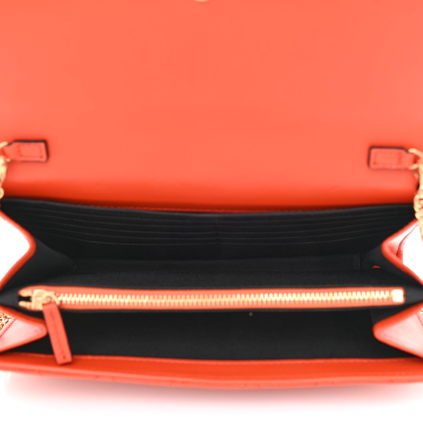 Lambskin Quilted Medusa Wallet On Chain Crossbody Dark Orange