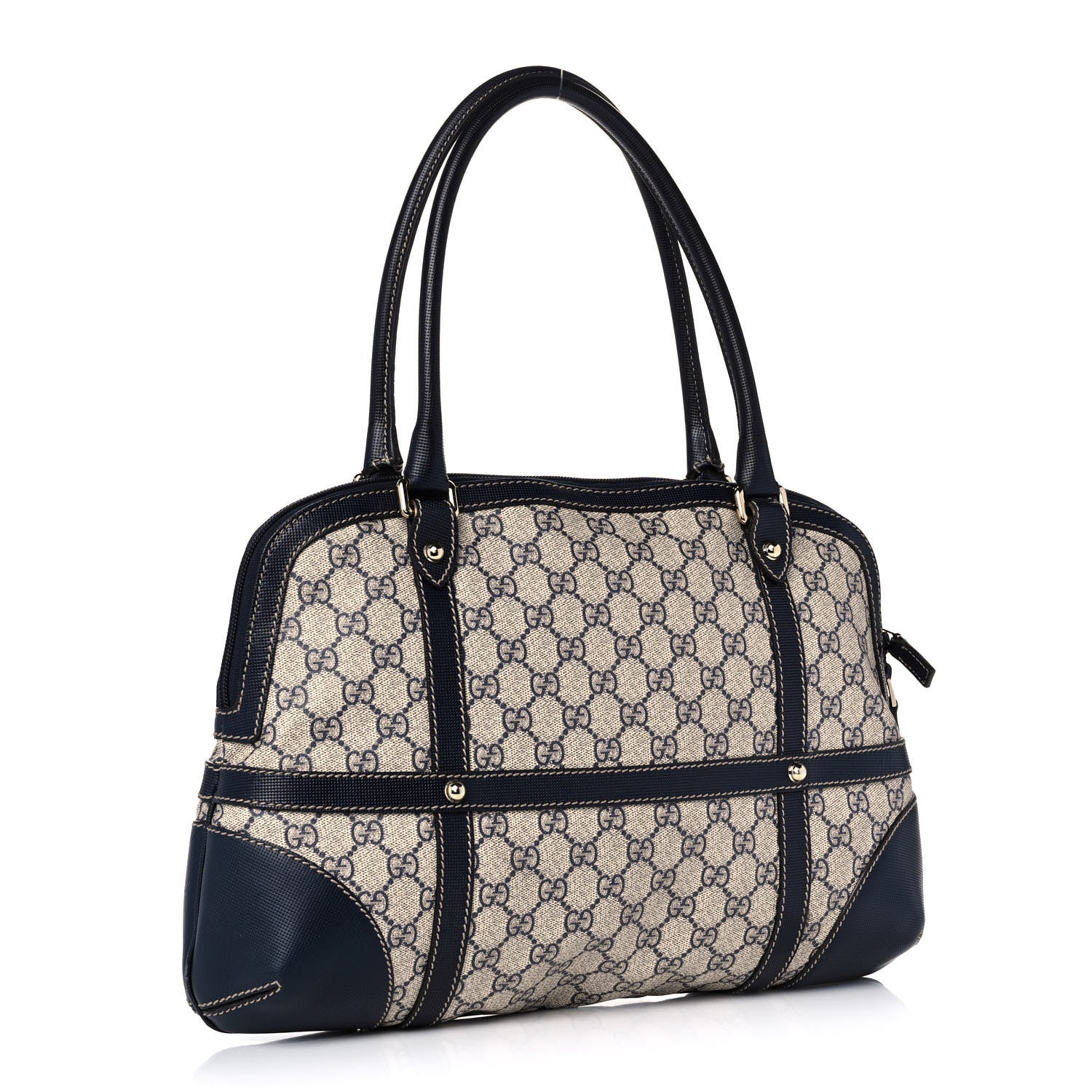 Gucci Monogram GG Reins Zip Up Tote Bag Gray Navy 2 of 10
